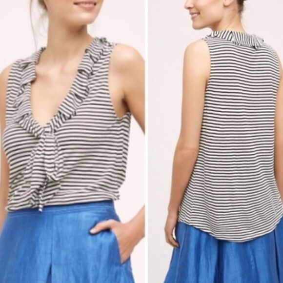 𝅺ANTHROPOLOGIE Dolan Ruffle Tie Front Striped Tank XS - Picture 1 of 5